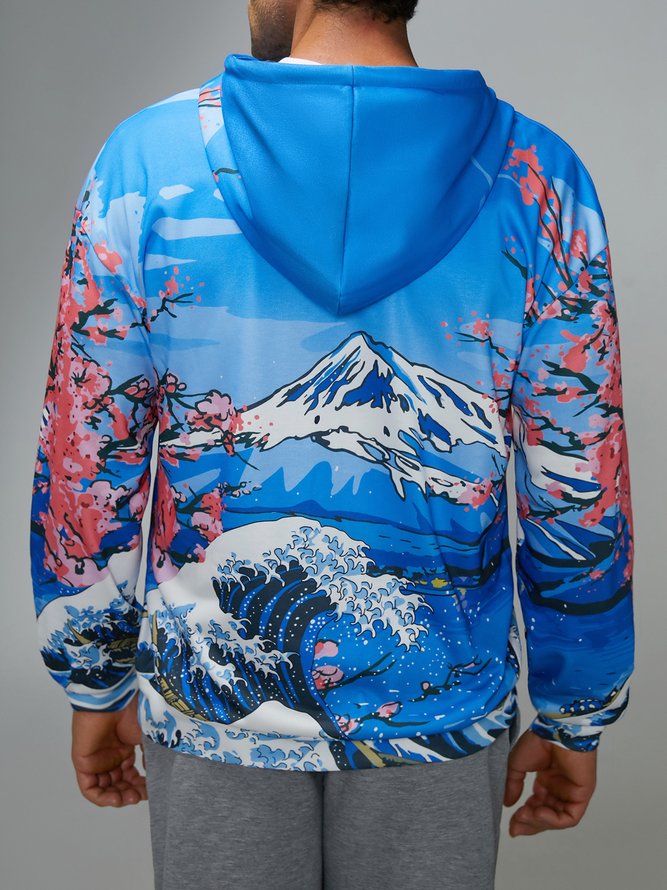 Side view of Men Casual Autumn Cherry blossoms Polyester Household Loose Regular Regular Medium Elasticity Hoodies