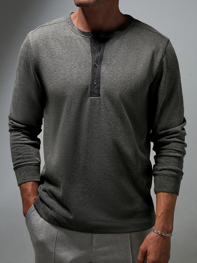Men Casual Plain Autumn Household Loose Long Sleeve H-Line Regular Half Open Collar Sweatshirts-image-16232933