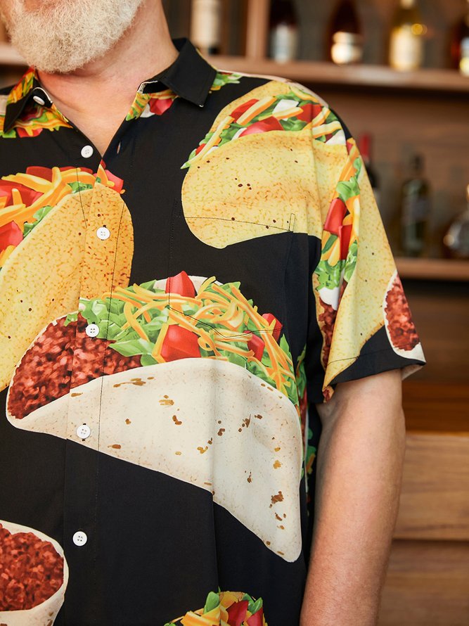Side view of Casual Summer Mexican Culture Lightweight Daily Oversize Short Sleeve Regular H-Line Aloha Shirts for Men