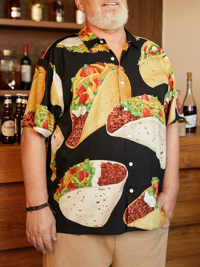 Side view of Casual Summer Mexican Culture Lightweight Daily Oversize Short Sleeve Regular H-Line Aloha Shirts for Men