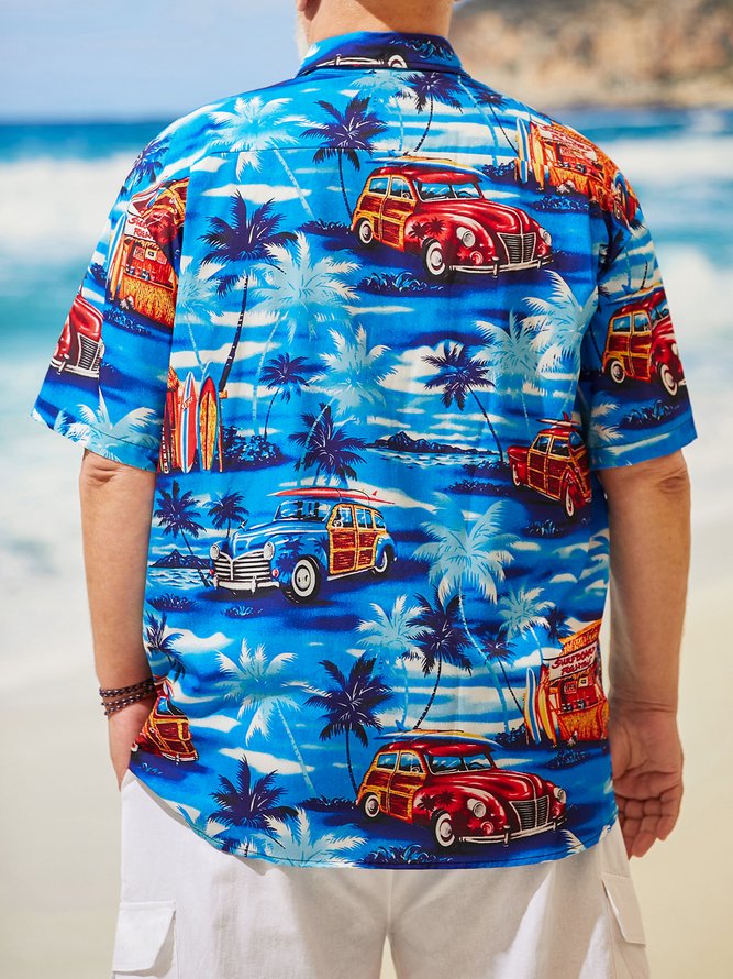 Big Size Palm Tree Chest Pocket Short Sleeve Hawaiian Shirt