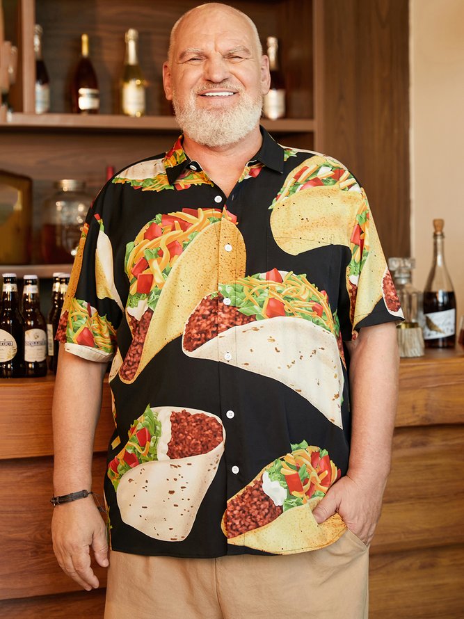 Side view of Casual Summer Mexican Culture Lightweight Daily Oversize Short Sleeve Regular H-Line Aloha Shirts for Men