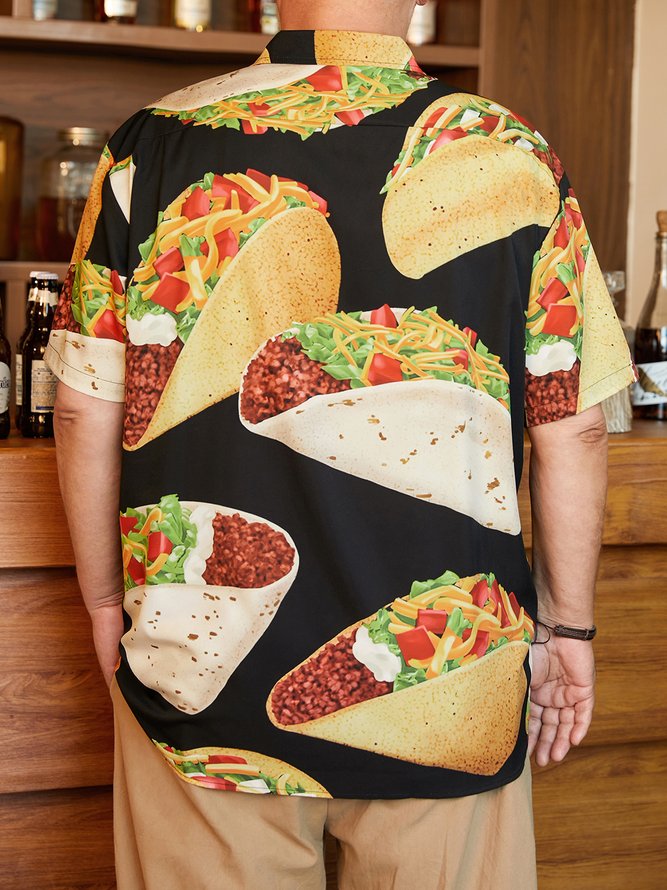 Side view of Casual Summer Mexican Culture Lightweight Daily Oversize Short Sleeve Regular H-Line Aloha Shirts for Men