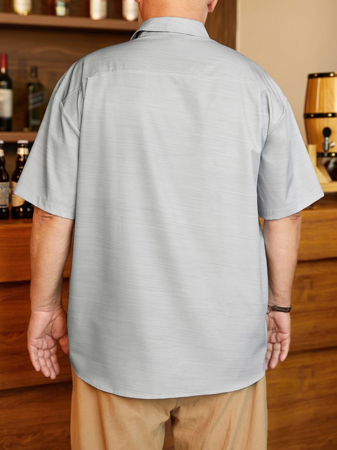Side view of Geometric Casual Summer Lightweight Micro-Elasticity Commuting Oversize Short Sleeve Regular Bowling Shirts for Men