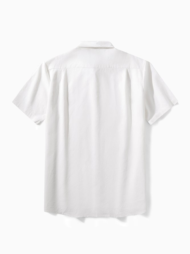 Side view of Men Plain Summer Vacation Commuting Loose Short Sleeve Regular Regular Shirt Collar Aloha Shirts