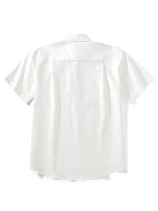 Side view of Men Geometric Summer Vacation Daily Loose Short Sleeve Cotton Regular Shirt Collar Guayabera Shirts