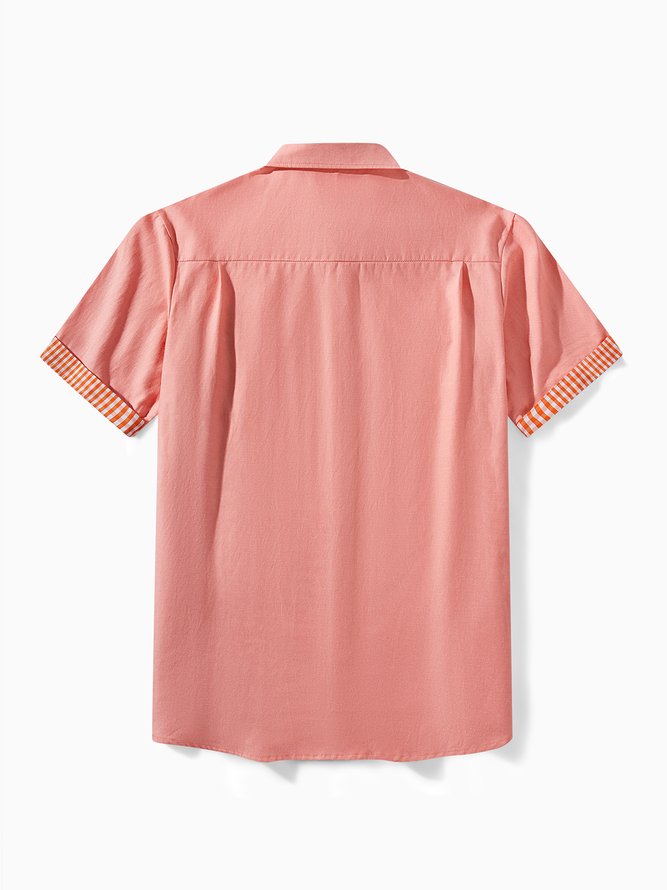 Side view of Plain Summer Vacation No Elasticity Moisture Permeability Short Sleeve Cotton Regular H-Line Aloha Shirts for Men