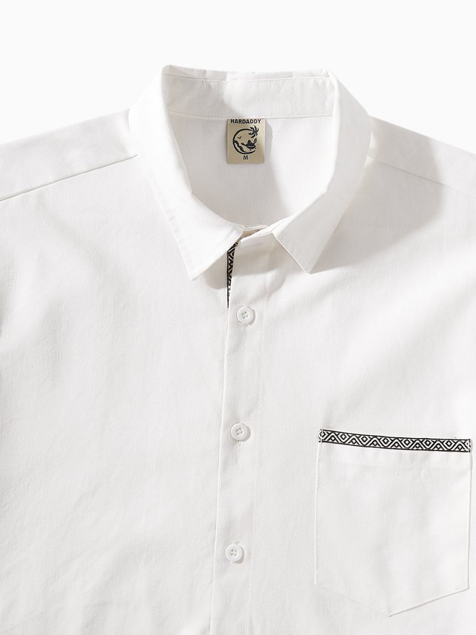Side view of Men Plain Summer Vacation Commuting Loose Short Sleeve Regular Regular Shirt Collar Aloha Shirts