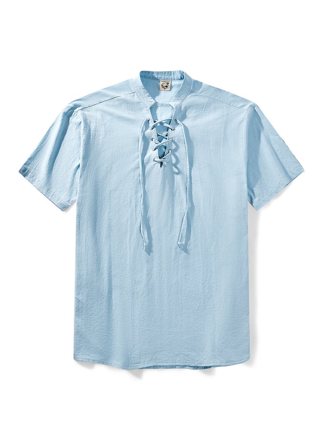 Men Casual Plain Summer Natural Breathable Cotton H-Line Regular Shirt Collar Aloha Shirts-image-16627985