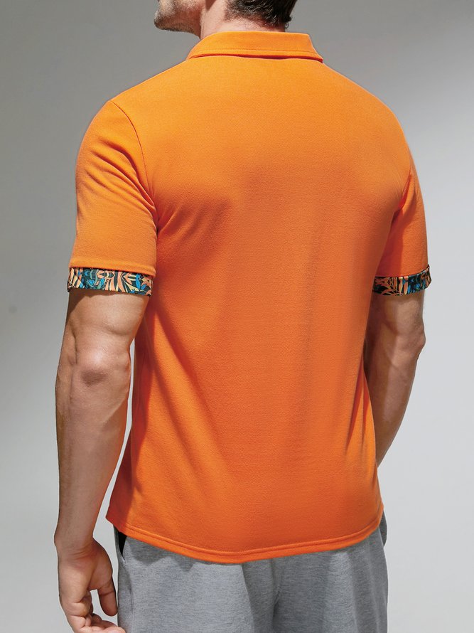 Side view of Men Summer Turtle Hawaii Embroidery Regular Fit Buttons Shawl Collar Regular H-Line Casual Polo