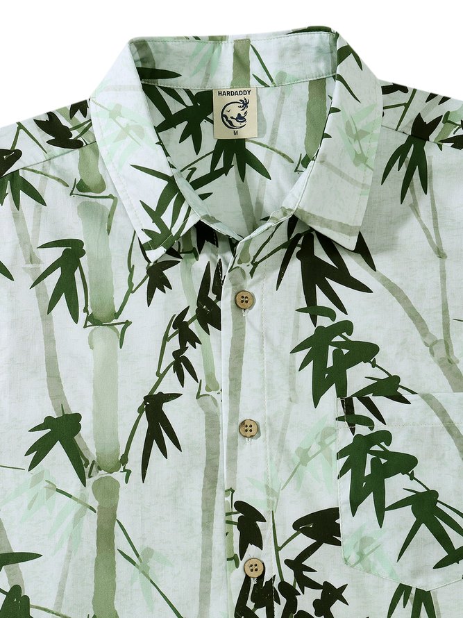 Side view of Men Summer Plants Vacation Natural No Elasticity Short Sleeve H-Line Regular Shirt Collar Aloha Shirts