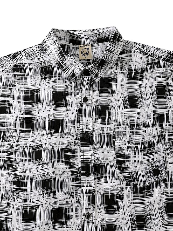 Side view of Men Casual Summer Plaid No Elasticity Short Sleeve Cotton Regular H-Line Shirt Collar Aloha Shirts