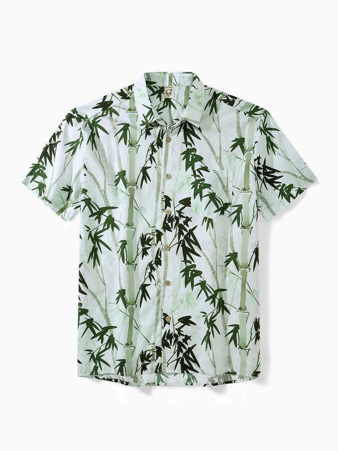 Men Summer Plants Vacation Natural No Elasticity Short Sleeve H-Line Regular Shirt Collar Aloha Shirts-image-16568477