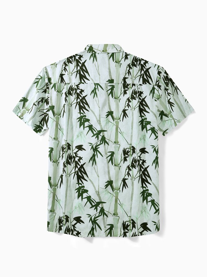 Side view of Men Summer Plants Vacation Natural No Elasticity Short Sleeve H-Line Regular Shirt Collar Aloha Shirts