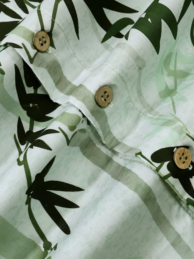 Side view of Men Summer Plants Vacation Natural No Elasticity Short Sleeve H-Line Regular Shirt Collar Aloha Shirts