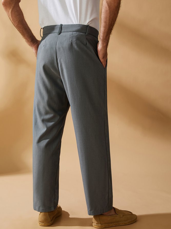 Side view of Casual Plain All Season Polyester Natural Micro-Elasticity Holiday Loose Regular Chino Pants for Men