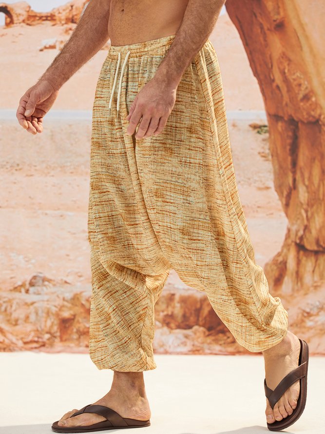 Side view of Men Striped Casual All Season Polyester Regular No Elasticity Party Harem pants O-Line Harem Pants