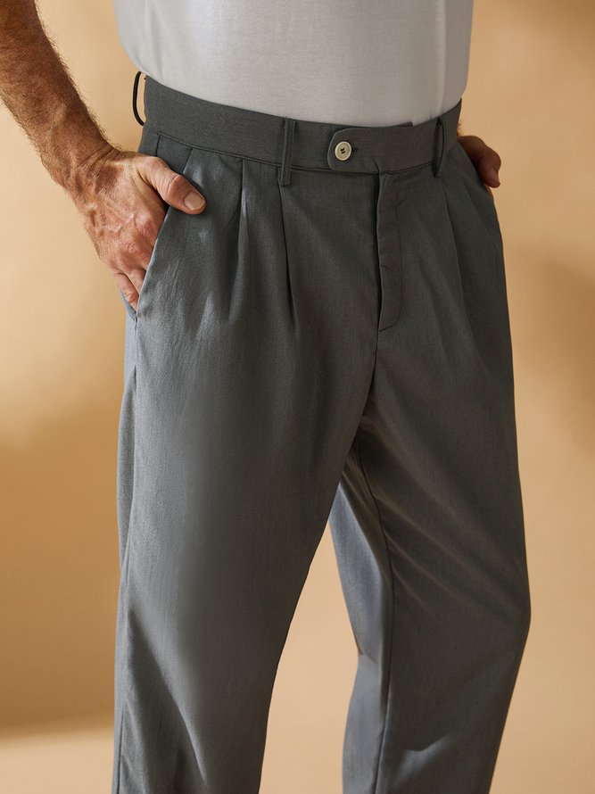 Side view of Casual Plain All Season Polyester Natural Micro-Elasticity Holiday Loose Regular Chino Pants for Men