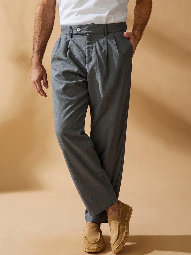 Side view of Casual Plain All Season Polyester Natural Micro-Elasticity Holiday Loose Regular Chino Pants for Men