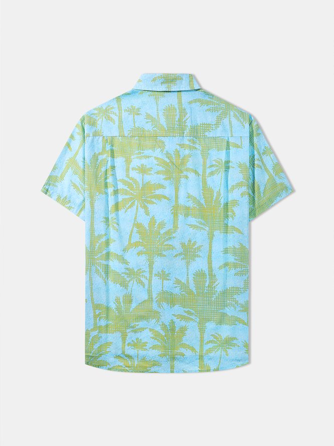 Side view of Men Summer Coconut Tree Vacation Commuting Loose Cotton Regular H-Line Shirt Collar Aloha Shirts
