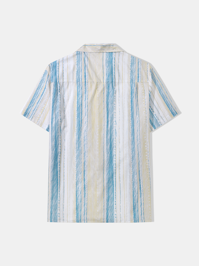 Side view of Men Geometric Summer Vacation Natural Breathable Loose Short Sleeve H-Line Regular Bowling Shirts