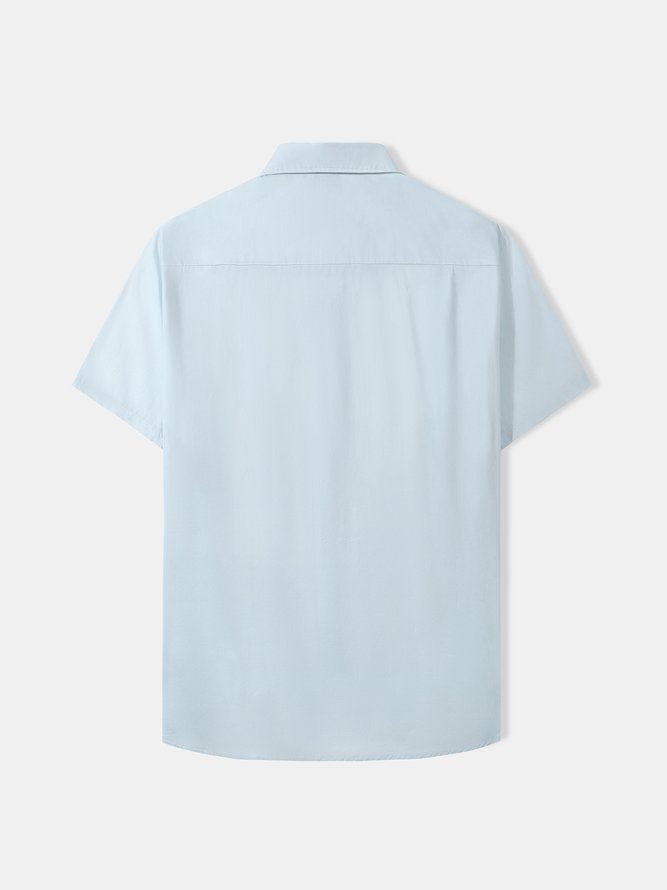 Side view of Men Striped Summer Vacation No Elasticity Short Sleeve Cotton Regular H-Line Shirt Collar Bowling Shirts