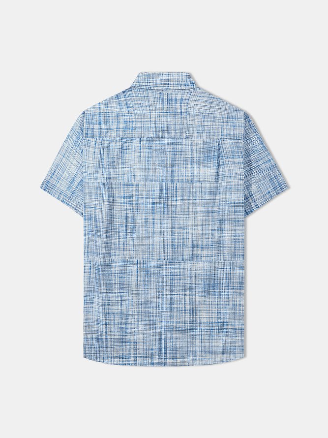Side view of Geometric Casual Summer Household Loose Short Sleeve Cotton H-Line Shirt Collar Bowling Shirts for Men