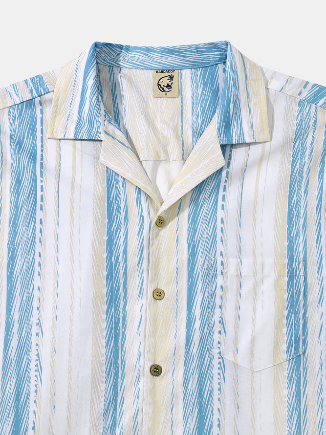 Side view of Men Geometric Summer Vacation Natural Breathable Loose Short Sleeve H-Line Regular Bowling Shirts