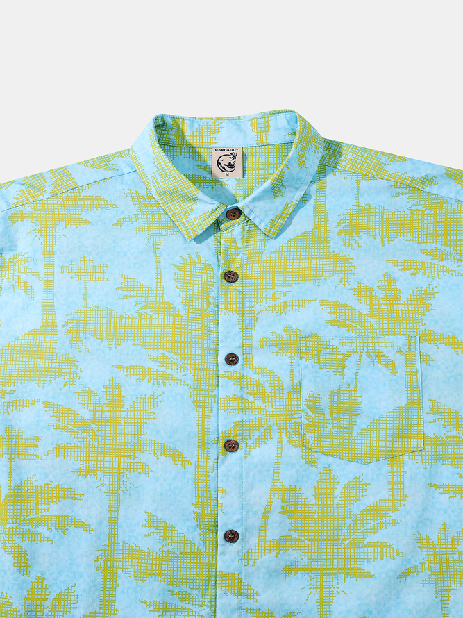 Side view of Men Summer Coconut Tree Vacation Commuting Loose Cotton Regular H-Line Shirt Collar Aloha Shirts