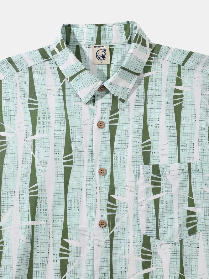 Side view of Summer Plants Vacation Natural No Elasticity Breathable Loose Short Sleeve Regular Aloha Shirts for Men