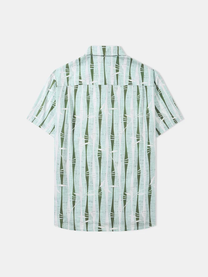 Side view of Summer Plants Vacation Natural No Elasticity Breathable Loose Short Sleeve Regular Aloha Shirts for Men