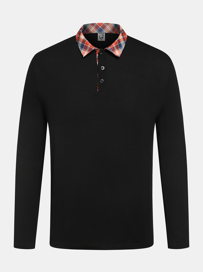 Side view of Casual Spring/Fall Plaid Printing Micro-Elasticity Regular Fit Shawl Collar Regular H-Line Casual Polo for Men