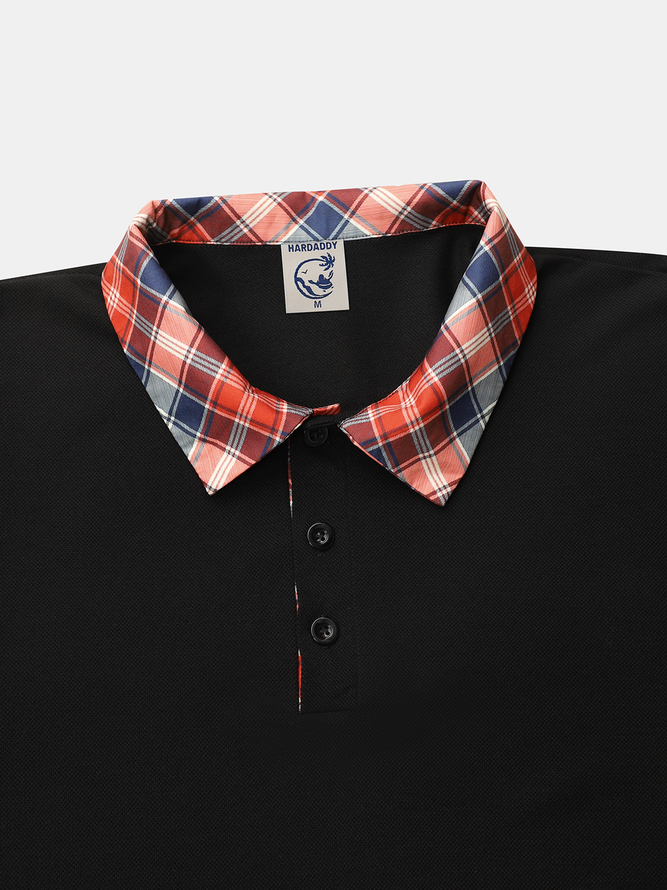 Side view of Casual Spring/Fall Plaid Printing Micro-Elasticity Regular Fit Shawl Collar Regular H-Line Casual Polo for Men