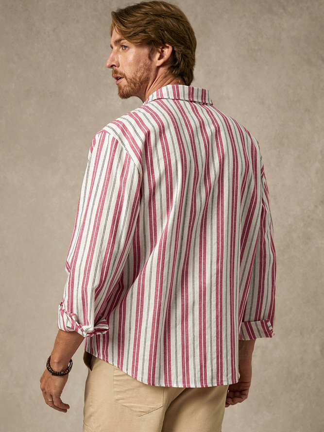 Side view of Men Geometric Casual Spring/Fall Natural No Elasticity Breathable Commuting Cotton Shirt Collar Aloha Shirts