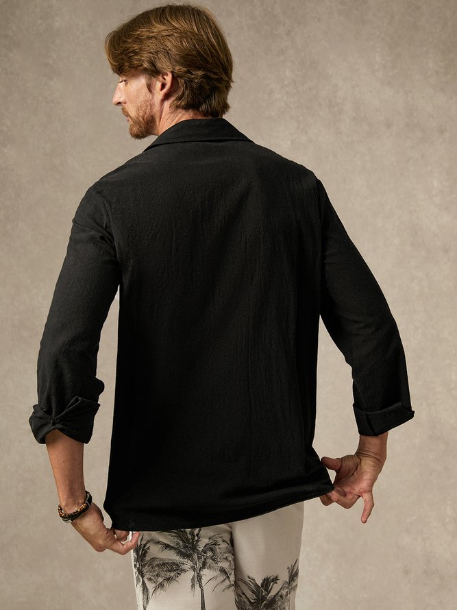 Side view of Men Casual Plants Spring/Fall Moisture Permeability Commuting Long Sleeve H-Line Regular Shirt Collar Aloha Shirts