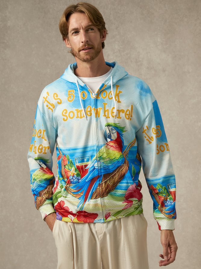 Side view of Men Text Letters Autumn Vacation Polyester Hoodie Zipper Daily Regular Medium Elasticity Hoodies