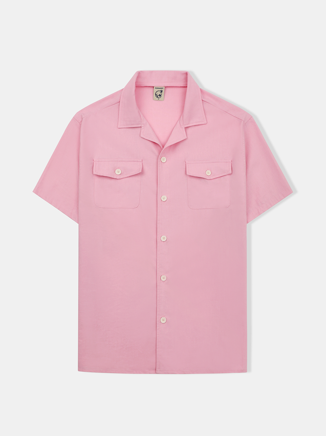 Side view of Men Casual Plain Summer No Elasticity Loose Commuting Short Sleeve Cotton H-Line Aloha Shirts