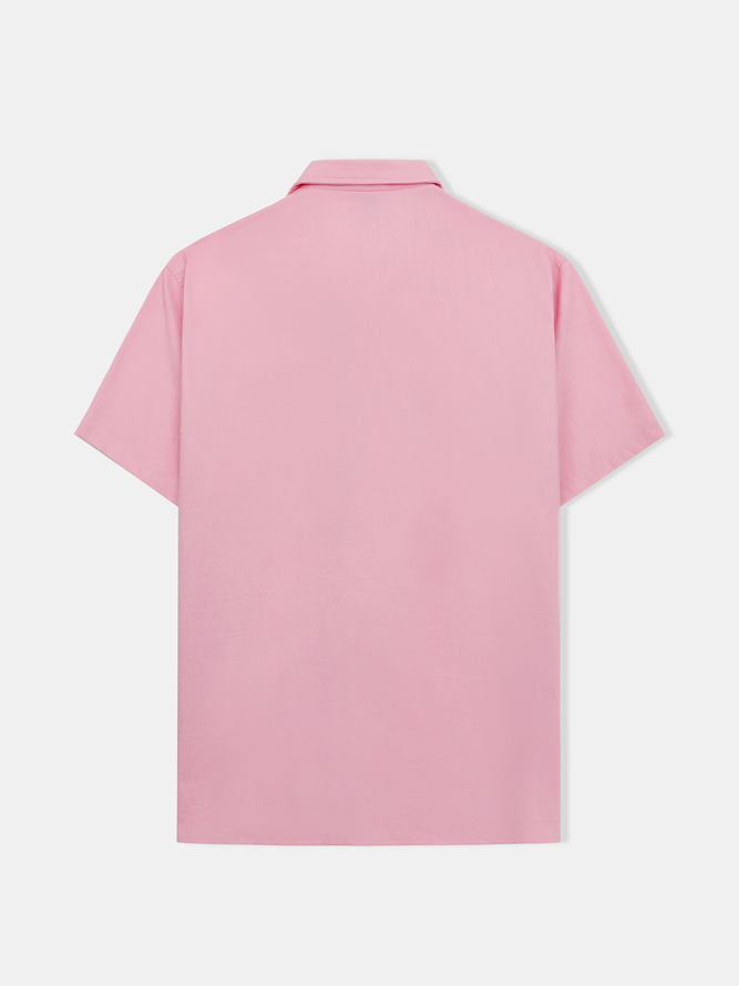 Side view of Men Casual Plain Summer No Elasticity Loose Commuting Short Sleeve Cotton H-Line Aloha Shirts