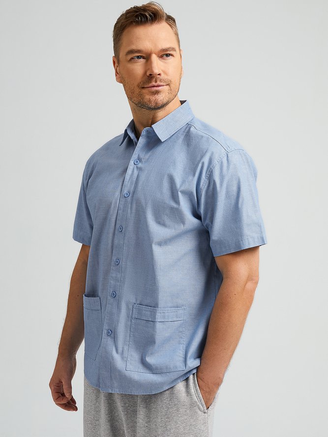 Men Casual Plain Summer Cotton Natural Moisture Permeability Loose Commuting Regular Aloha Shirts-image-16568463