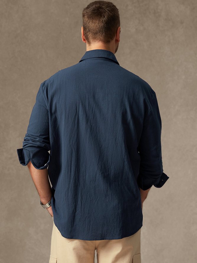 Side view of Men Casual Spring/Fall Fish No Elasticity Breathable Loose Long Sleeve Regular Shirt Collar Aloha Shirts