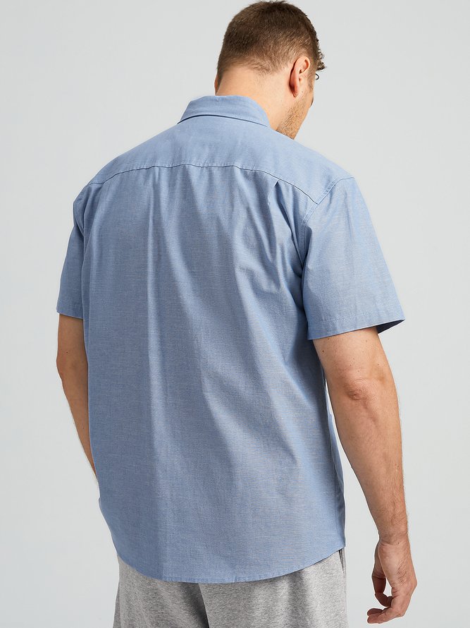 Side view of Men Casual Plain Summer Cotton Natural Moisture Permeability Loose Commuting Regular Aloha Shirts