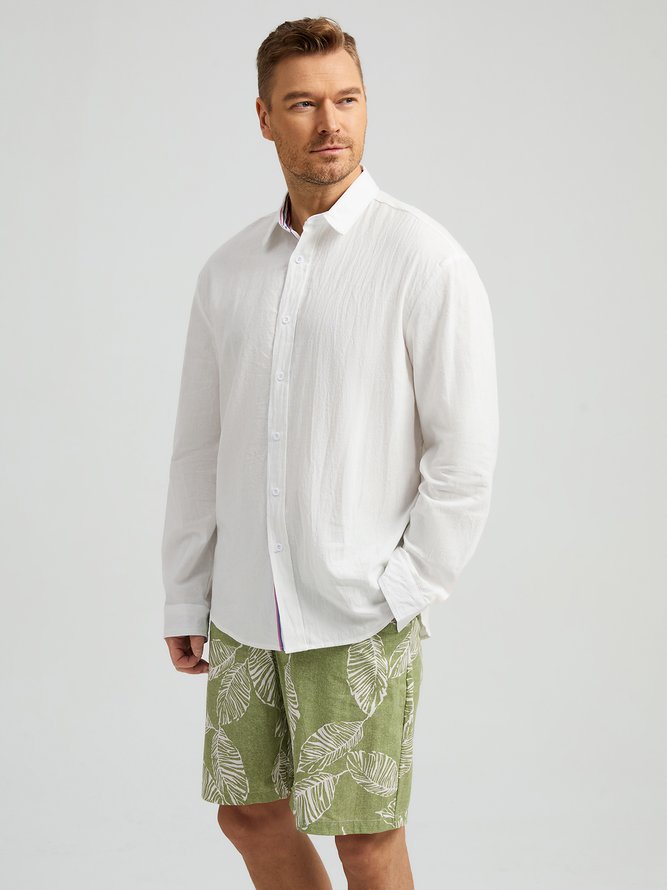Side view of Striped Casual Spring/Fall No Elasticity Loose Long Sleeve Regular Regular Shirt Collar Aloha Shirts for Men