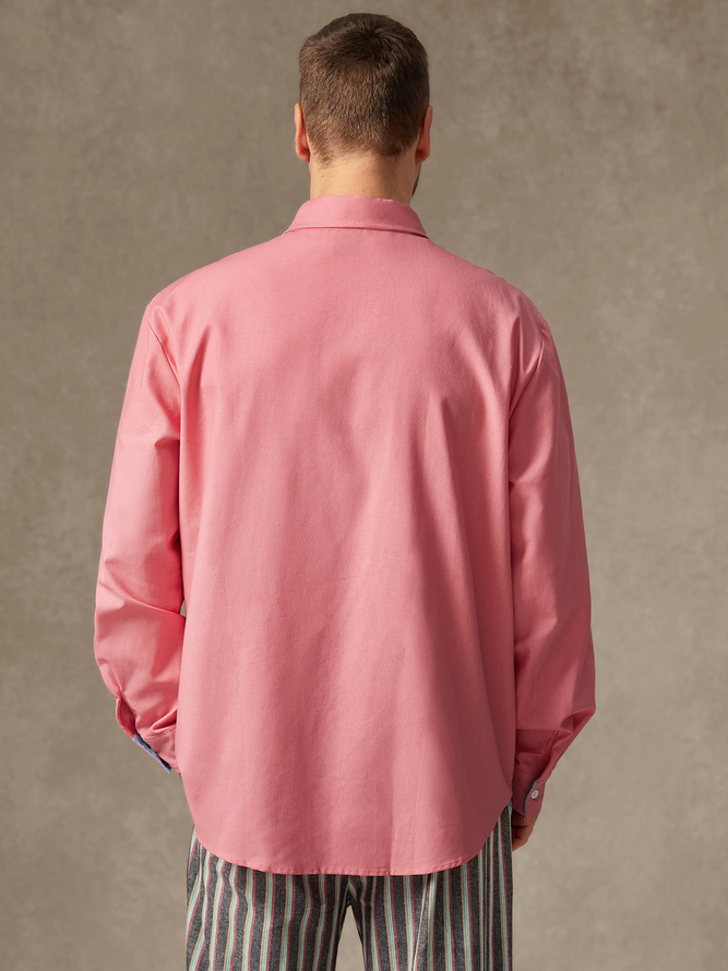 Side view of Men Casual Color Block Spring/Fall Breathable Loose Commuting Cotton Regular Pocket Stitching Aloha Shirts