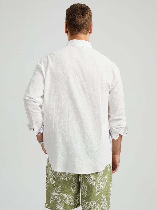Side view of Striped Casual Spring/Fall No Elasticity Loose Long Sleeve Regular Regular Shirt Collar Aloha Shirts for Men