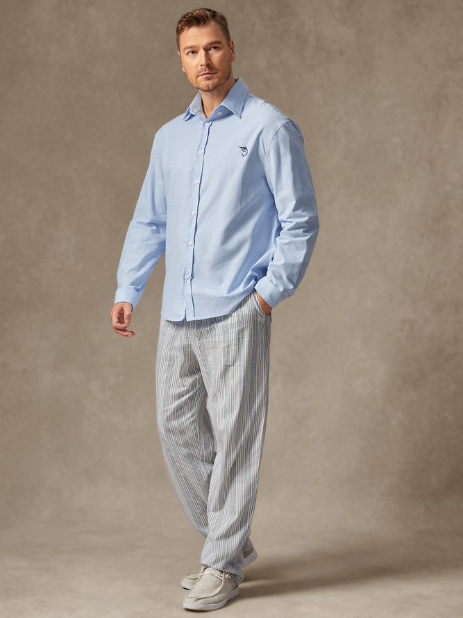 Side view of Men Striped Casual Spring/Fall No Elasticity Breathable Loose Commuting Wide leg pants Long Pants
