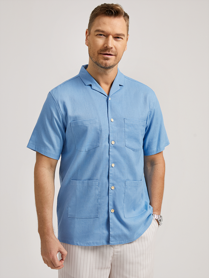 Men Casual Plain Summer Natural No Elasticity Breathable Regular H-Line Regular Aloha Shirts-image-16567612