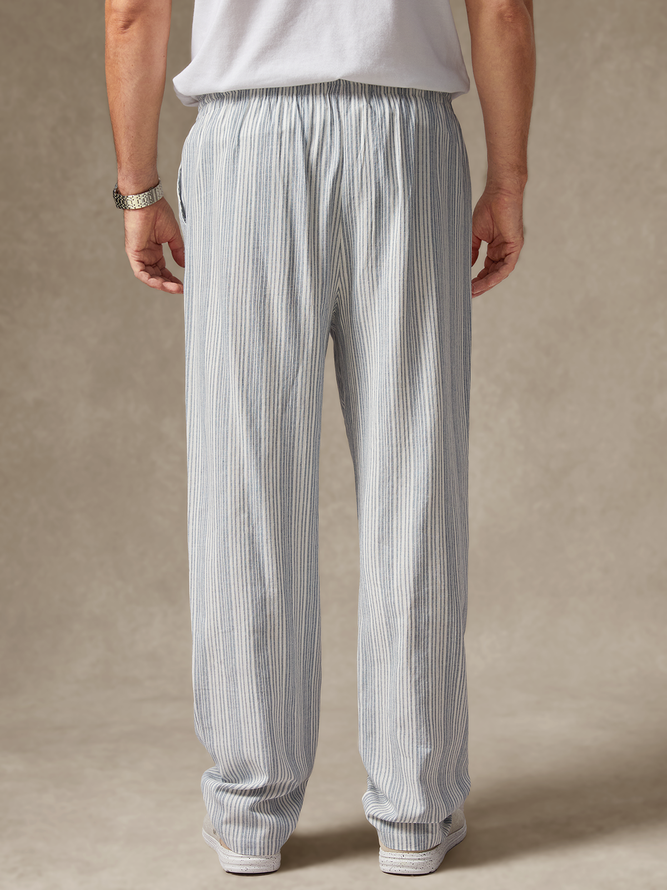 Side view of Men Striped Casual Spring/Fall No Elasticity Breathable Loose Commuting Wide leg pants Long Pants