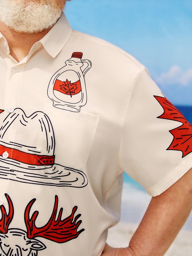 Side view of Men Casual Plants Summer Polyester Micro-Elasticity Holiday Short Sleeve H-Line Plus Size Aloha Shirts