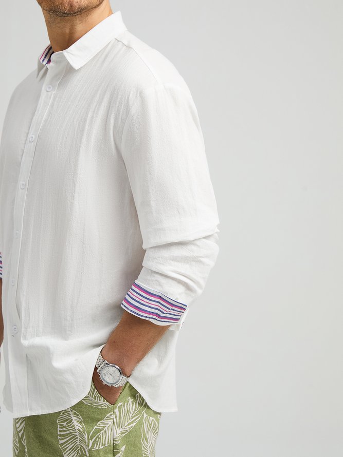 Side view of Striped Casual Spring/Fall No Elasticity Loose Long Sleeve Regular Regular Shirt Collar Aloha Shirts for Men