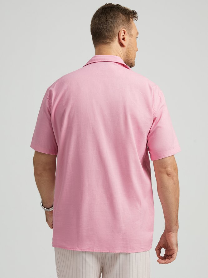 Side view of Men Casual Plain Summer No Elasticity Loose Commuting Short Sleeve Cotton H-Line Aloha Shirts